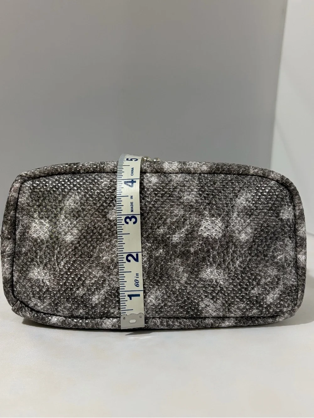 Elegant Gray Faux Snakeskin Cosmetic Case with Silver Frame